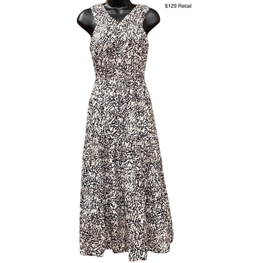 Nordstrom HALOGEN Abstract Tiered Midi Maxi Dress S 100% Cotton Coastal A-Line